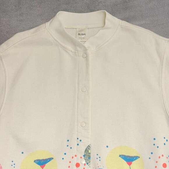 Blair Cream Floral Snap Front Jacket Women's L Spring Garden Print Lightweight - Picture 9 of 16